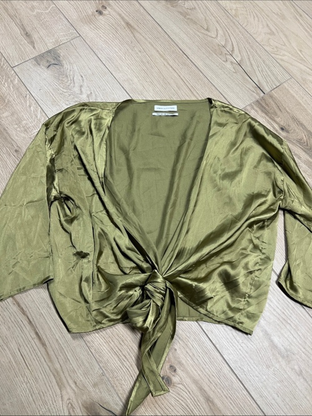 Urban Outfitters Olive Green Satin Tie-Front Top